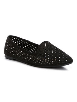 London Rag - Black Perforated Pointed Toe Ballerinas