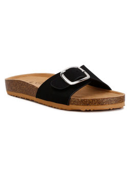 London Rag - Black Buckle Strap Slip On Sandals