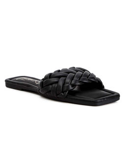 London Rag - Black Braided Strap Slip On Flats