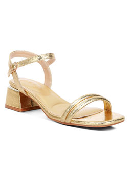 London Rag - Gold Metallic Ankle Strap Low Block Heels