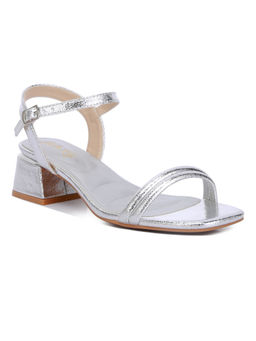 London Rag - Silver Metallic Ankle Strap Low Block Heels