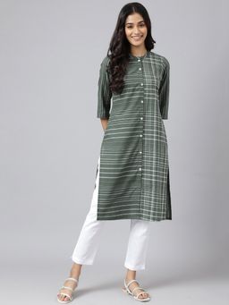 Aurelia - Mehendi Green Asymmetric Placement Kurta