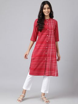 Aurelia - Red Asymmetric Placement Kurta