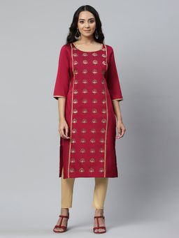 Aurelia - Red Zari Embroidered Ethnic Liva Kurta