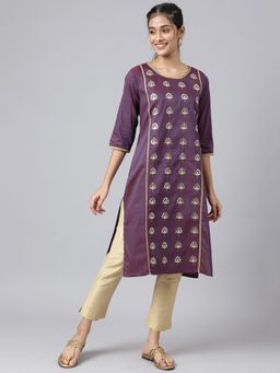 Aurelia - Purple Zari Embroidered Ethnic Liva Kurta