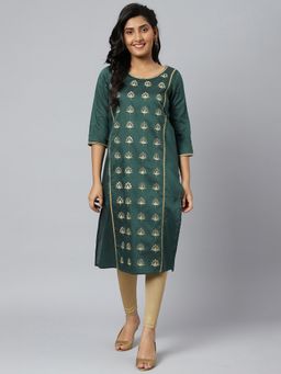 Aurelia - Women Green Festive Solid Rayon Kurta