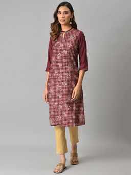 Aurelia - Burgundy Floral Printed Sequined Ethnic Kurta