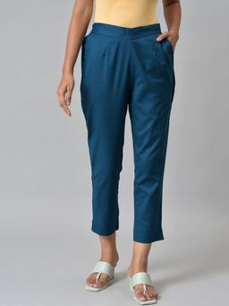 Aurelia - Blue Cotton Flax Women Trouser