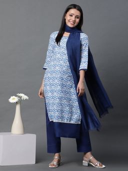 Aurelia - Blue Floral Printed Kurta, Pant & Dupatta (Set of 3)