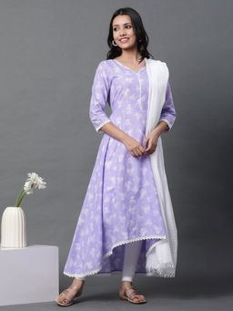 Aurelia - Purple Asymmetrical Kurta, Tight & Dupatta (Set of 3)