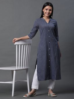 Aurelia - Blue Yar-Dyed Stripe Kurta & Trouser Pants (Set of 2)