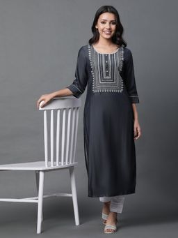 Aurelia - Black Denim Embroidered Kurta & Trouser (Set of 2)