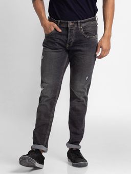 Spykar - Carbon Black Cotton Slim Fit Tapered Length Jeans for Men (kano)