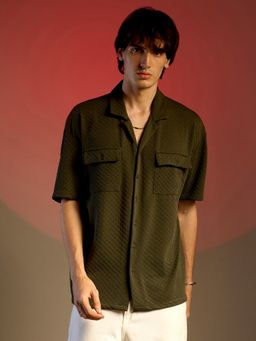 Campus Sutra - Men Army Green Cubic Utility Oversized Shirt
