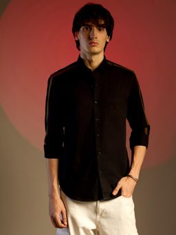 Campus Sutra - Men Onyx Black Side-Stripe Solid Shirt