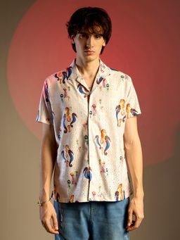 Campus Sutra - Men Cream Mesh Seahorse Shirt