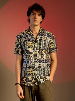 Campus Sutra - Men Sky Blue & Lemon Yellow Bohemian Shirt