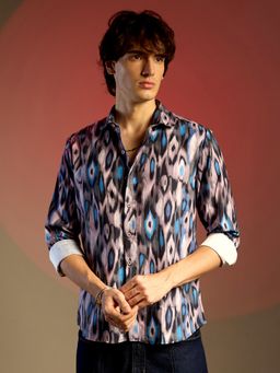 Campus Sutra - Men Sky Blue & Moon Grey Ikkat Shirt