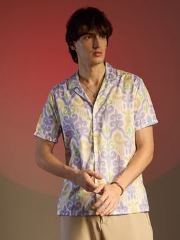 Campus Sutra - Men Lilac & Pale Yellow Ethnic Shirt