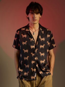 Campus Sutra - Men Midnight Black Tiger Shirt