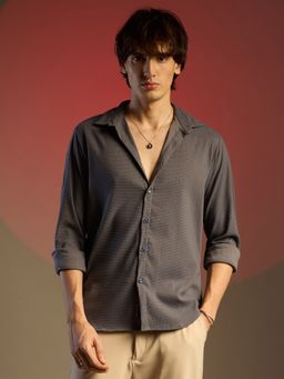Campus Sutra - Men Charcoal Grey Textured Seersucker Shirt