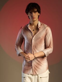 Campus Sutra - Men Mocha Brown & Ivory White Ombre Pleated Shirt