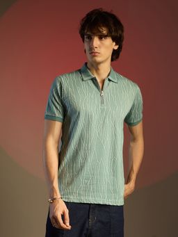 Campus Sutra - Men Sea Green Crevice Lined Polo T-Shirt
