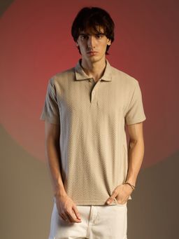 Campus Sutra - Men Saltbox Beige Chevron Polo T-Shirt