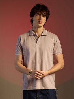 Campus Sutra - Men Blush Pink Lined Knit Polo T-Shirt