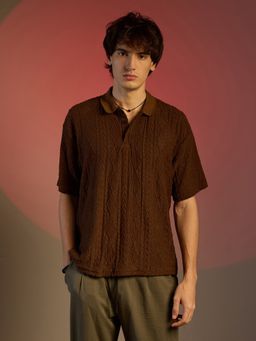 Campus Sutra - Men Chocolate Brown Argyle Oversized Polo T-Shirt