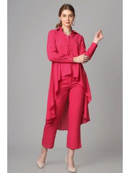 NEOFAA - Pink Dip Hem Oversized Shirt Co-Ord (Set of 2)