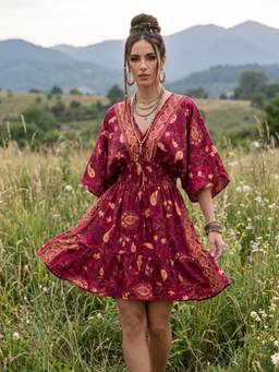 BOHOLYFE - Maroon Rosalie Garnet Glow Boho Dress