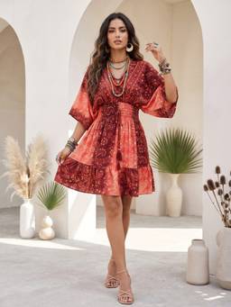 BOHOLYFE - Coral Elowen Coral Merlot Boho Dress