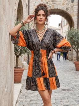 BOHOLYFE - Multicolor Cosette Sunset Noir Boho Dress