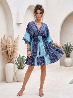 BOHOLYFE - Navy Blue Sabine Ocean Jewel Boho Dress