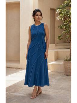 MEGASA - INDIGO PANELLED MAXI DRESS