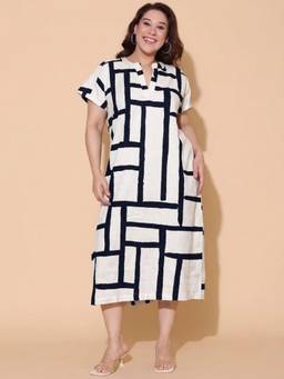 THE PINK MOON - Off White Maze Printed Dress