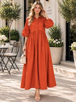 HOUSE OF JAMOTI - Orange Amber Bloom Button-Down Dress