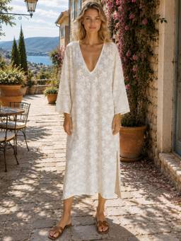HOUSE OF JAMOTI - Off White The Ivory Palm Cover up Kaftan
