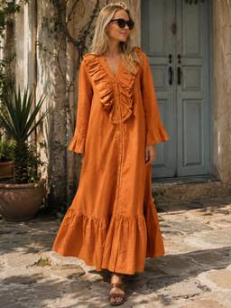 HOUSE OF JAMOTI - Orange Burnt Orange Ruffle Dress
