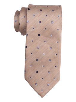 The Tie Hub - Cream with Blue Geo 50 Perc Silk and 50 Perc Linen Necktie