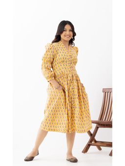 VASTRITO - Marigold Yellow Block Printed Cotton Dress