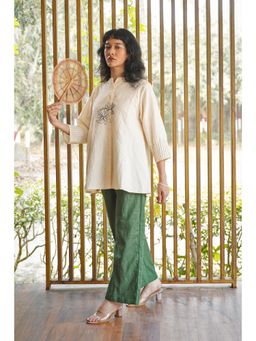 The House of Hemp - White Ivory Bloom - Bottle Green Shirt With Pant