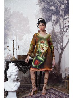 The House of Hemp - Multi-Colour Crocodile Crown Hemp Printed V-Neck Shift Dress