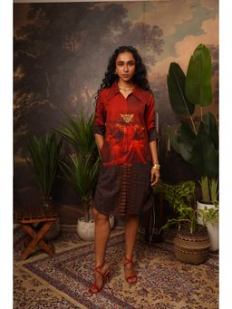 The House of Hemp - Red Crimson Leopard Hemp Printed Shirt Dress
