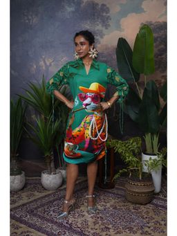 The House of Hemp - Green Emerald Leopard Hemp Printed Shirt Dress
