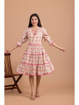 LABEL MAE - Blush Pink Floral Tiered Fit And Flare Dress