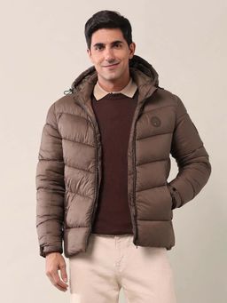 U.S. POLO ASSN. - Solid Regular Fit Puffer Jacket Brown