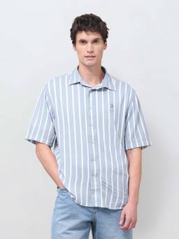 U.S. Polo Assn. Denim Co. - Men's Vertical Striped Seersucker Shirt Blue