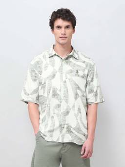 U.S. Polo Assn. Denim Co. - Men's Abstract Printed Seersucker Shirt-Green